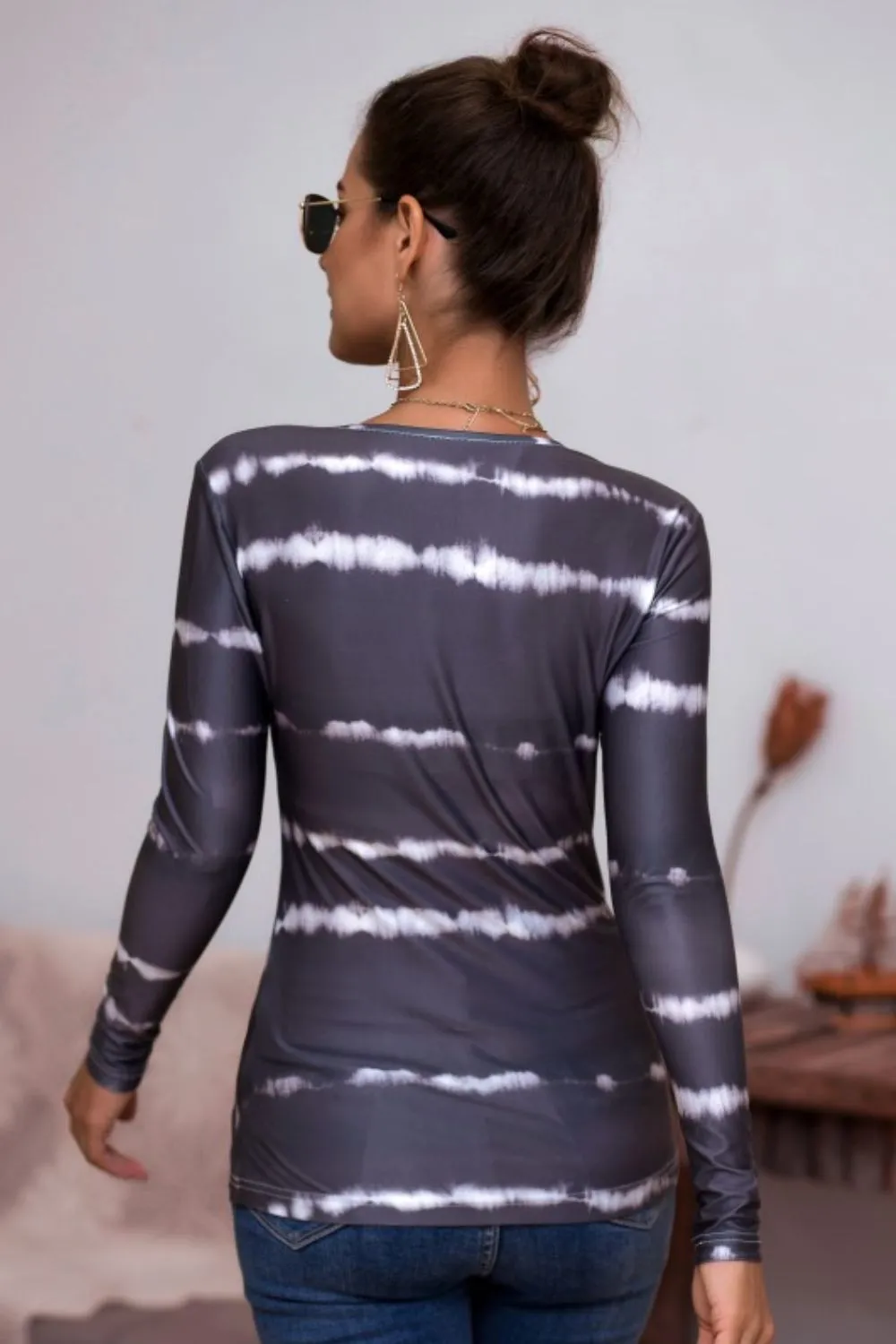 Tie-Dye Plunge Long Sleeve Top, image 13