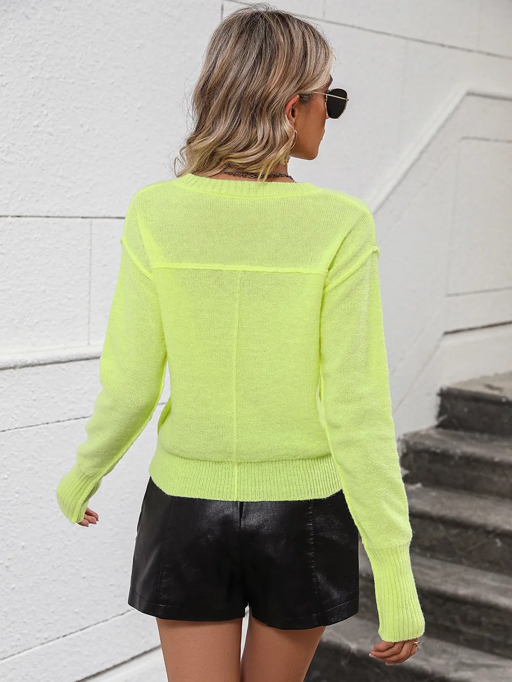 V-Neck Dropped Shoulder Long Sleeve Knit Top, image 8