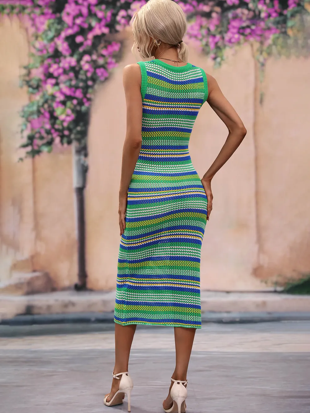 Striped Round Neck Sleeveless Midi Cover Up Dress, image 19
