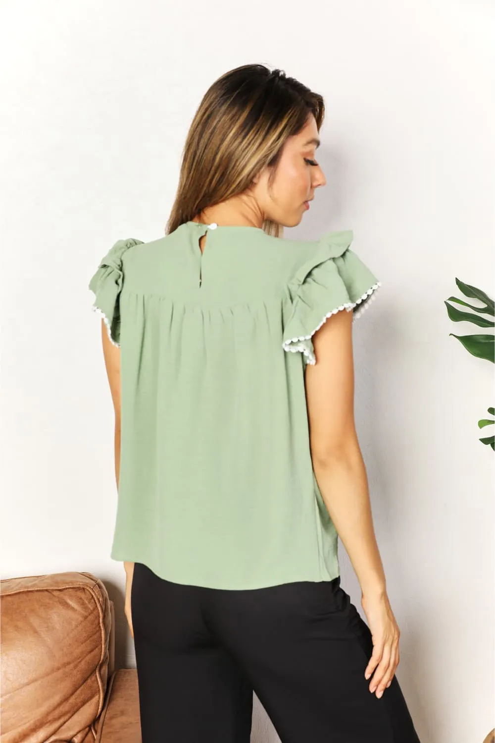 Pleated Detail Flutter Sleeve Blouse, image 6