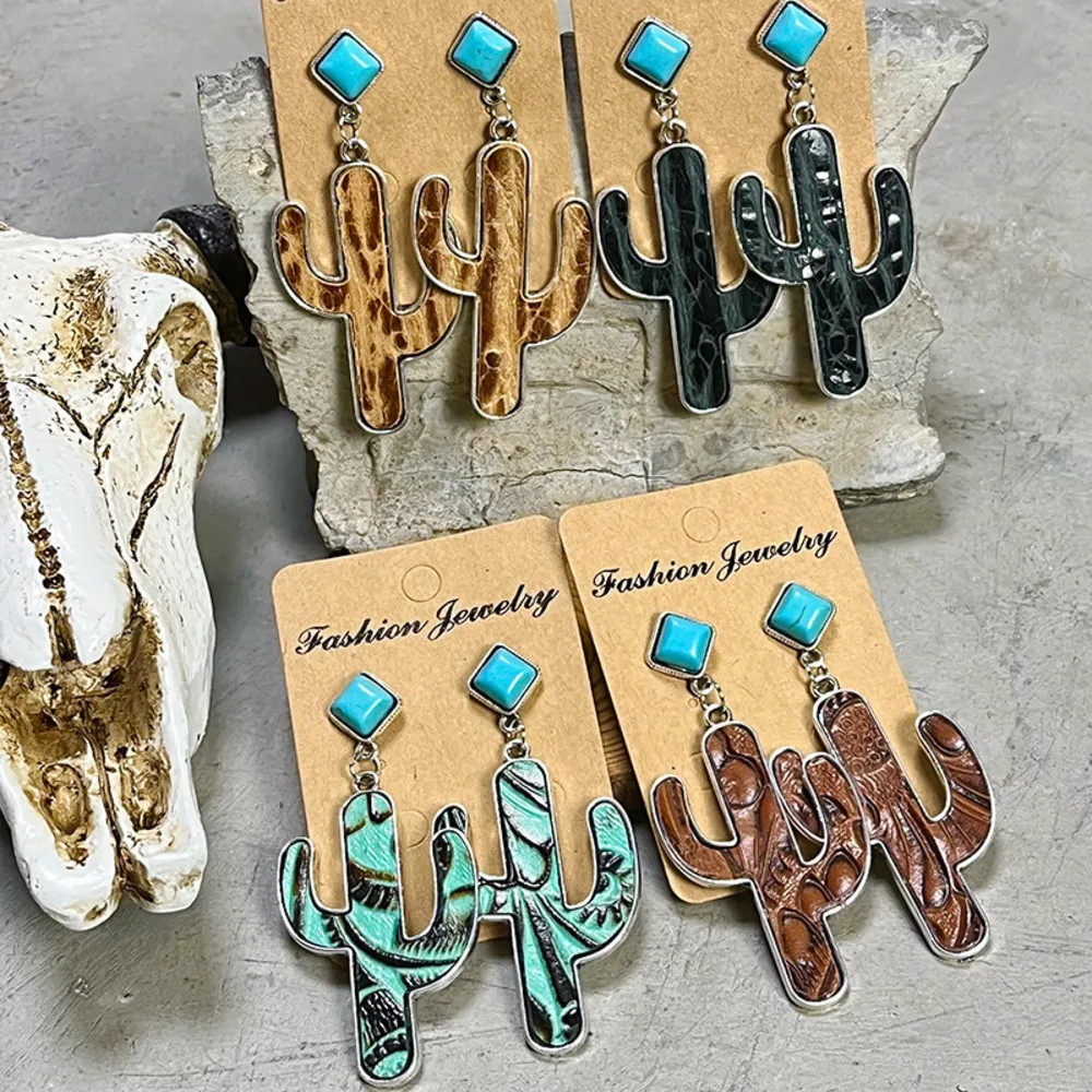 Turquoise Cactus Earrings, image 2