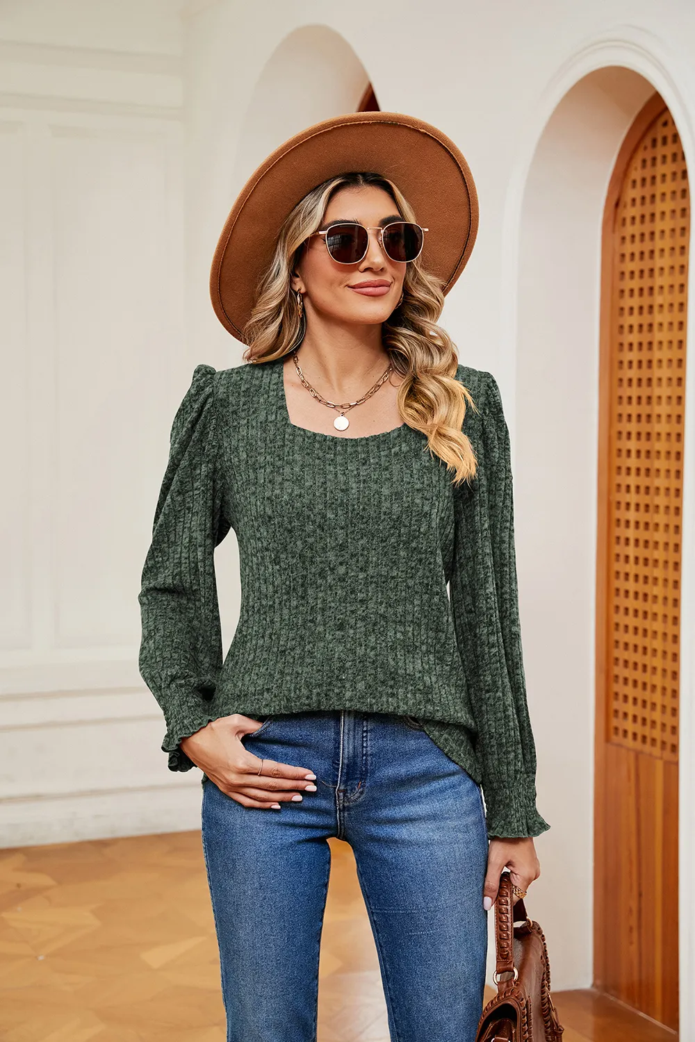 Square Neck Puff Sleeve Top, image 9