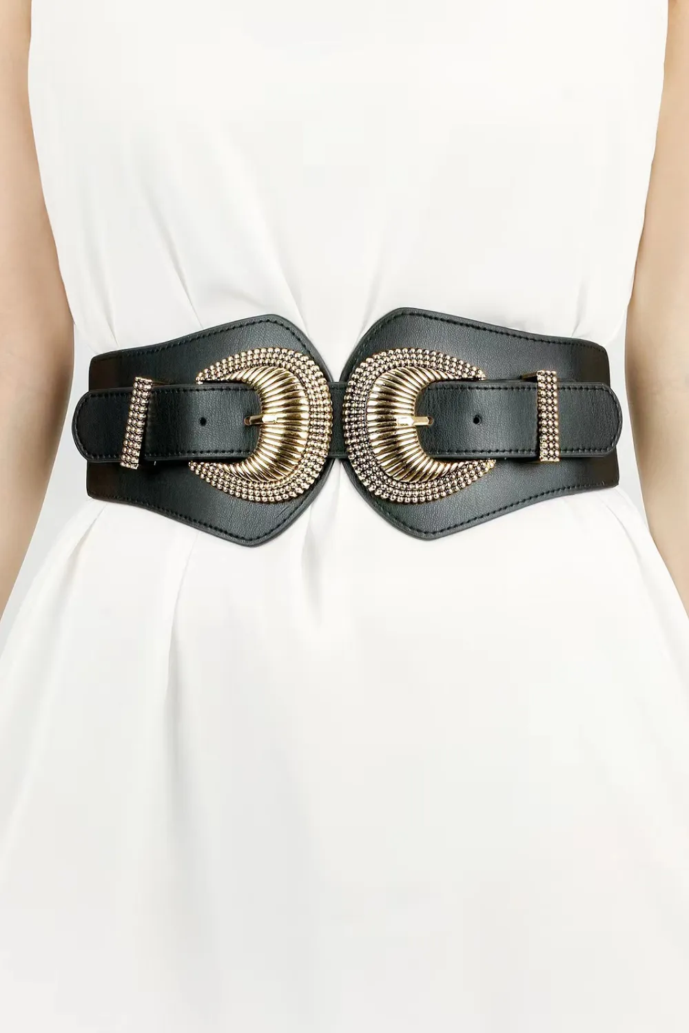 Shell Double Buckle Elastic Wide Belt, image 2