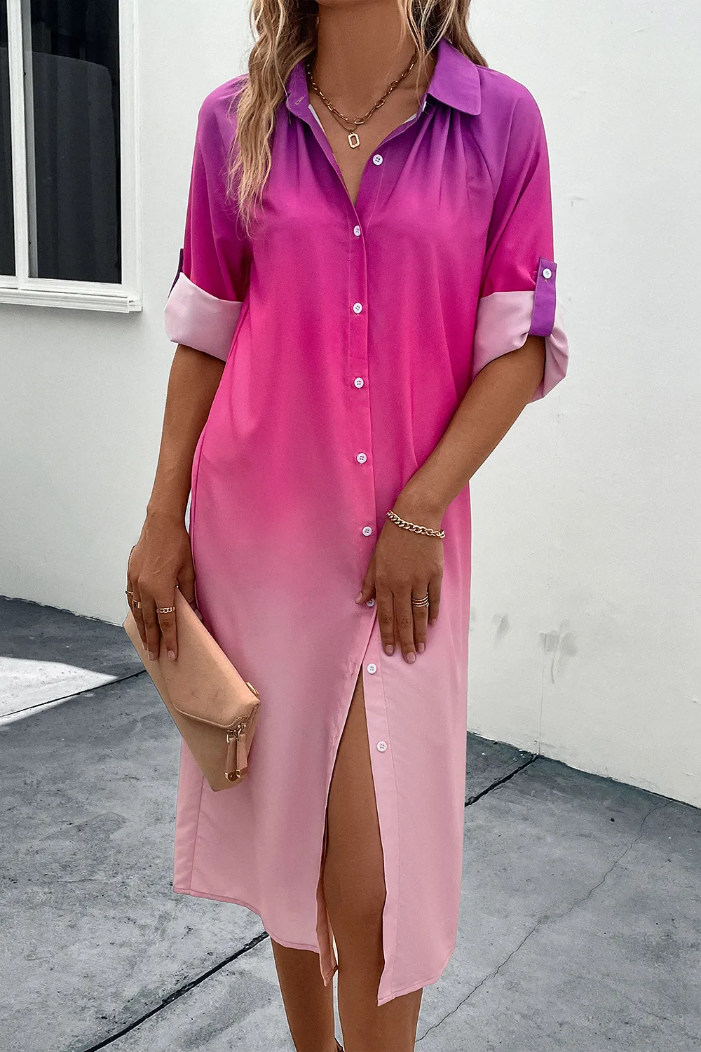 Gradient Long Sleeve Shirt Dress, image 3