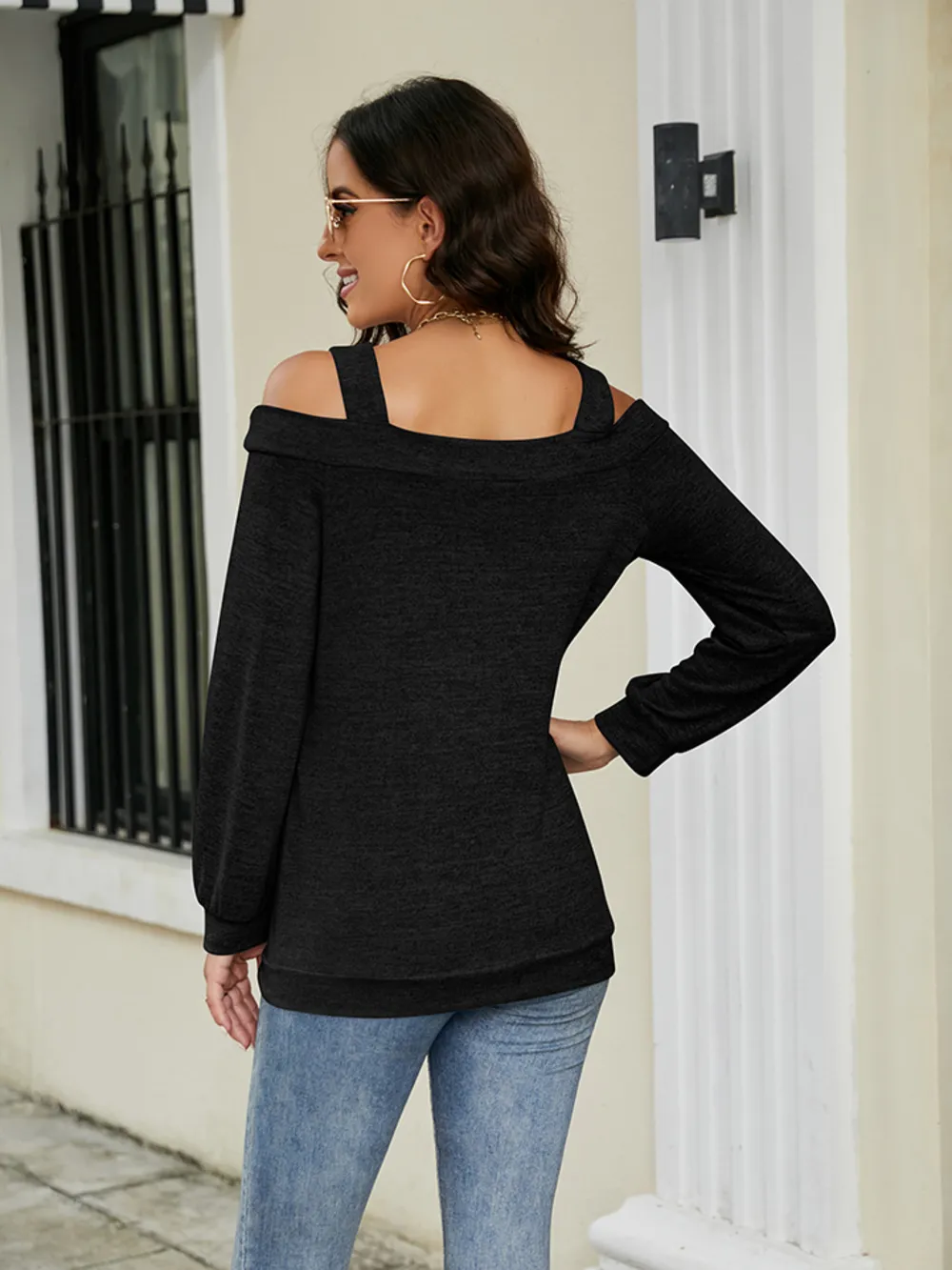 Cold Shoulder Cutout Square Neck Blouse, image 6