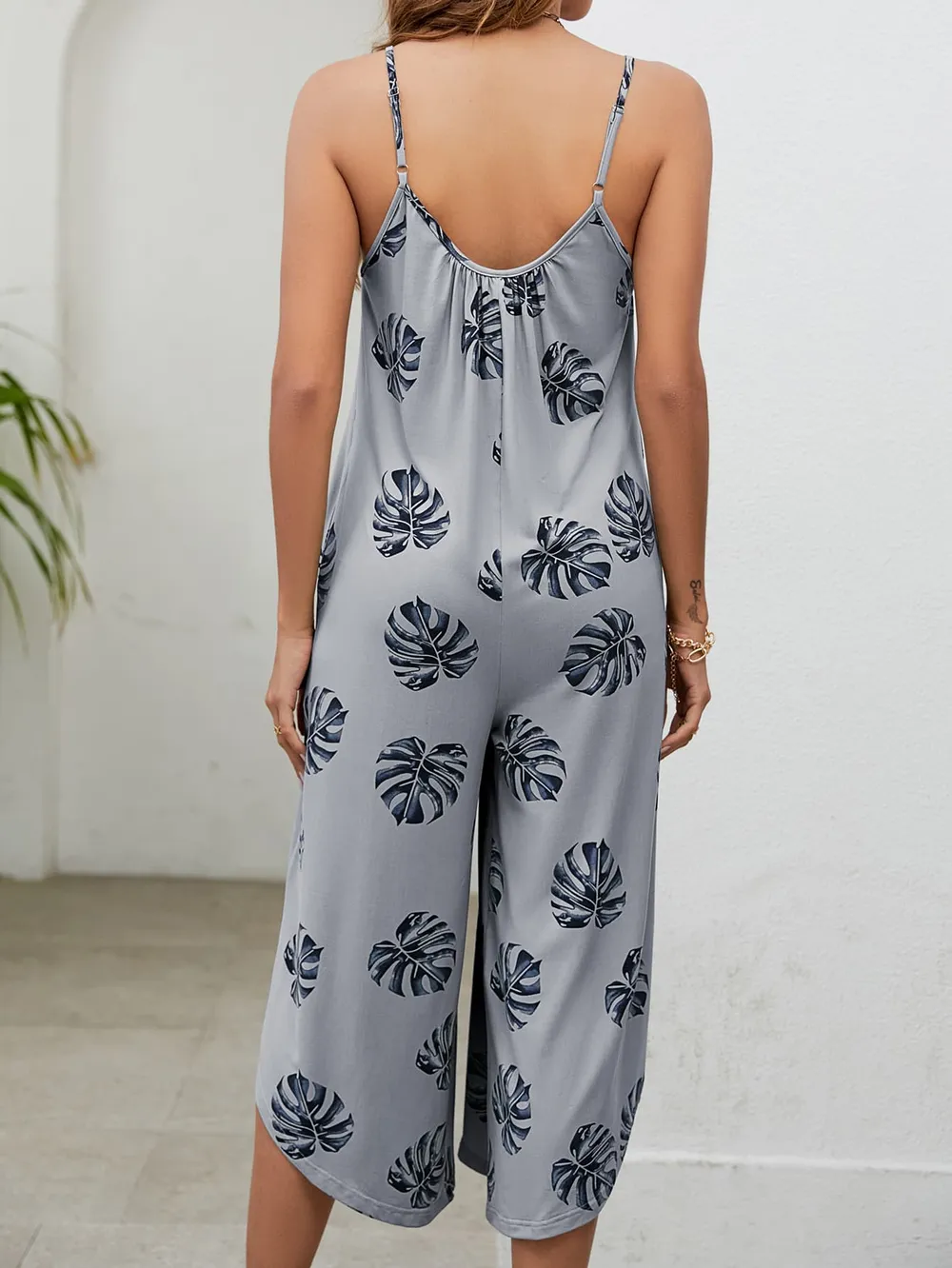 Botanical Print Spaghetti Strap Scoop Neck Jumpsuit, image 11