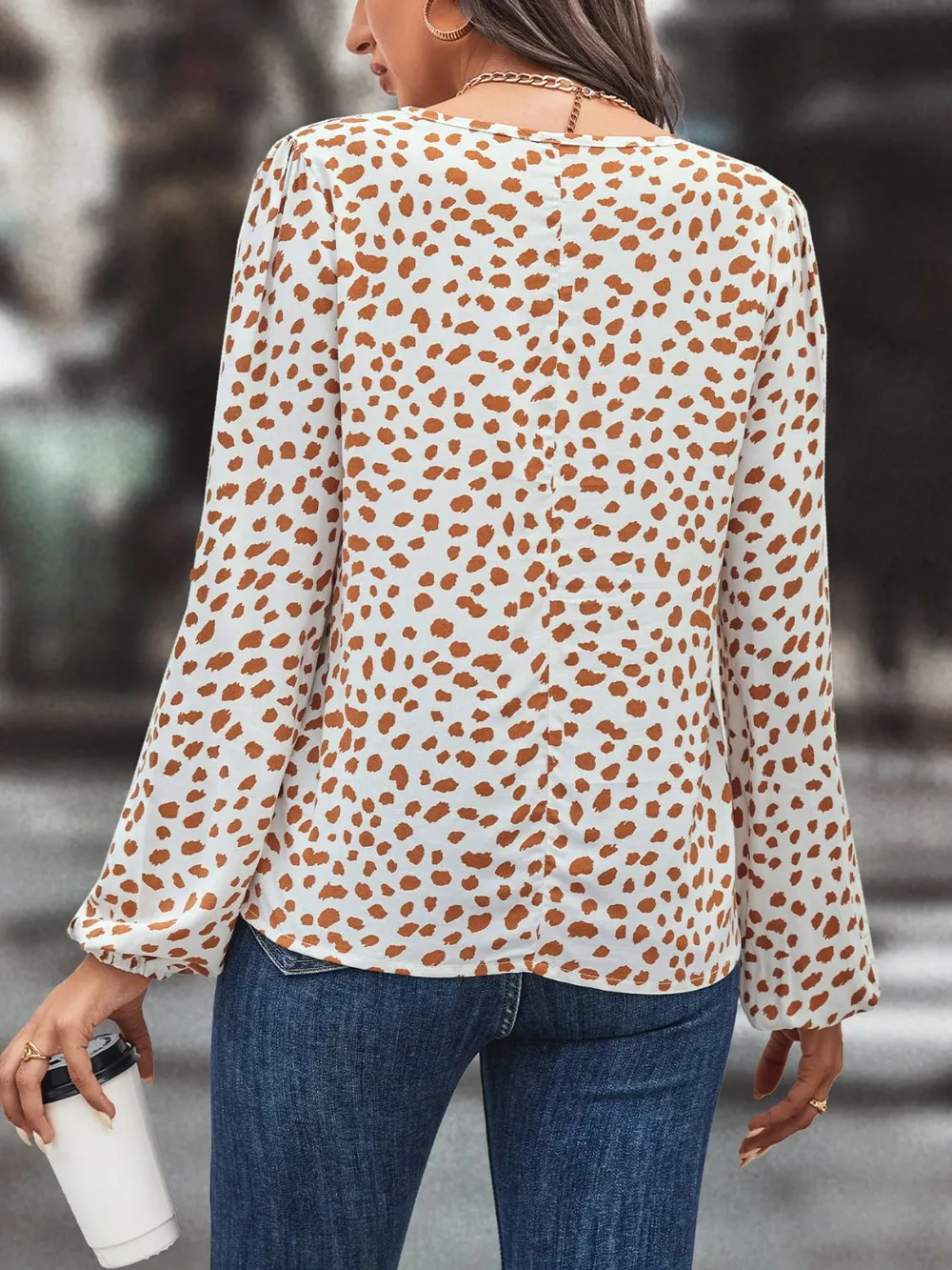 Printed Tie Neck Long Sleeve Blouse, image 10