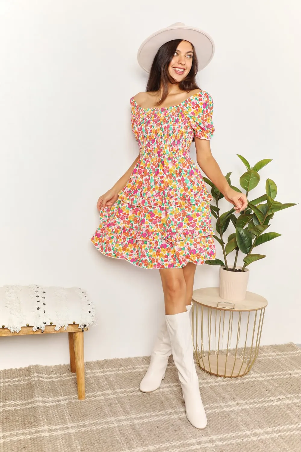 Smocked Sweetheart Neck Flounce Sleeve Mini Dress, image 13