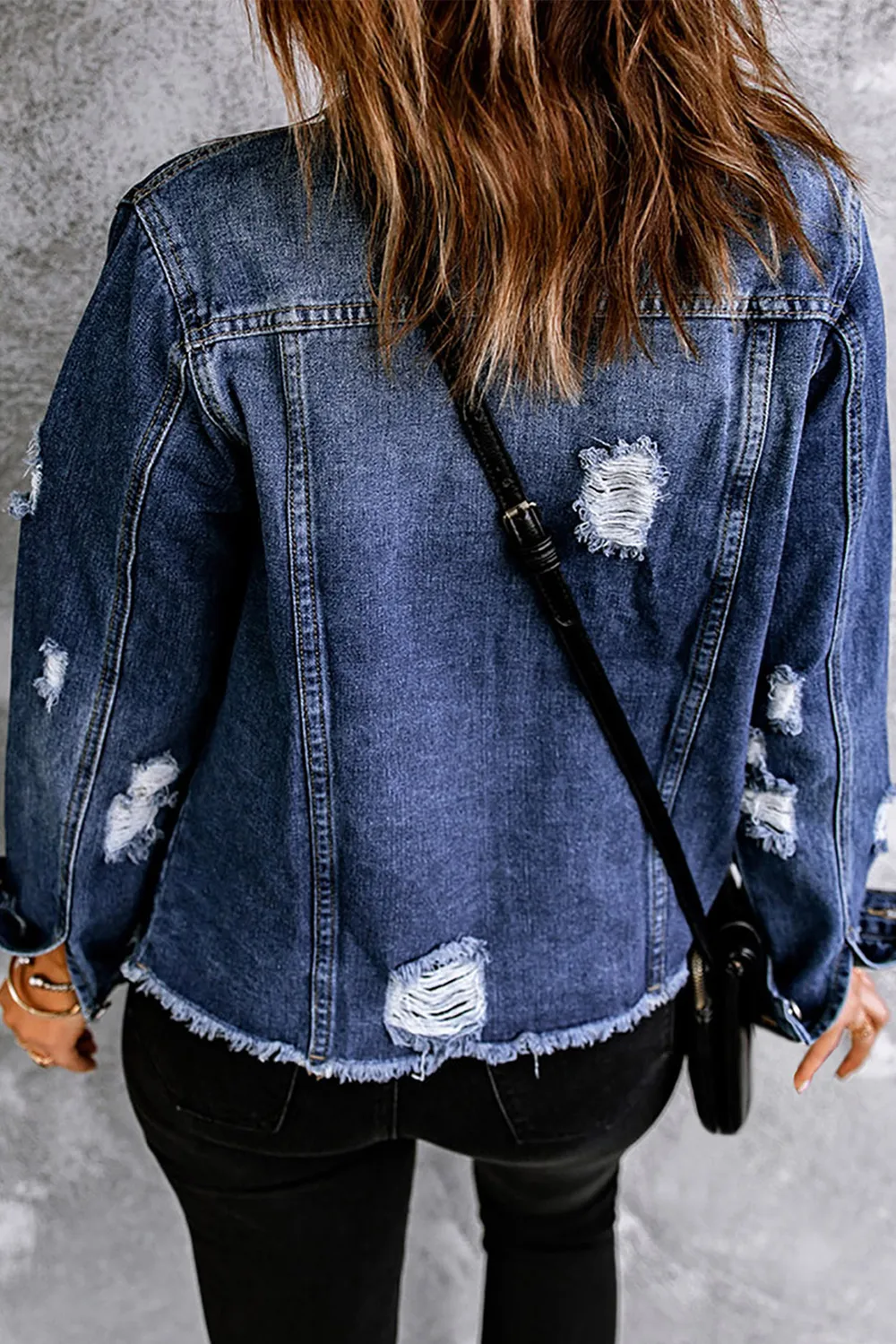Mixed Print Distressed Button Front Denim Jacket, image 4