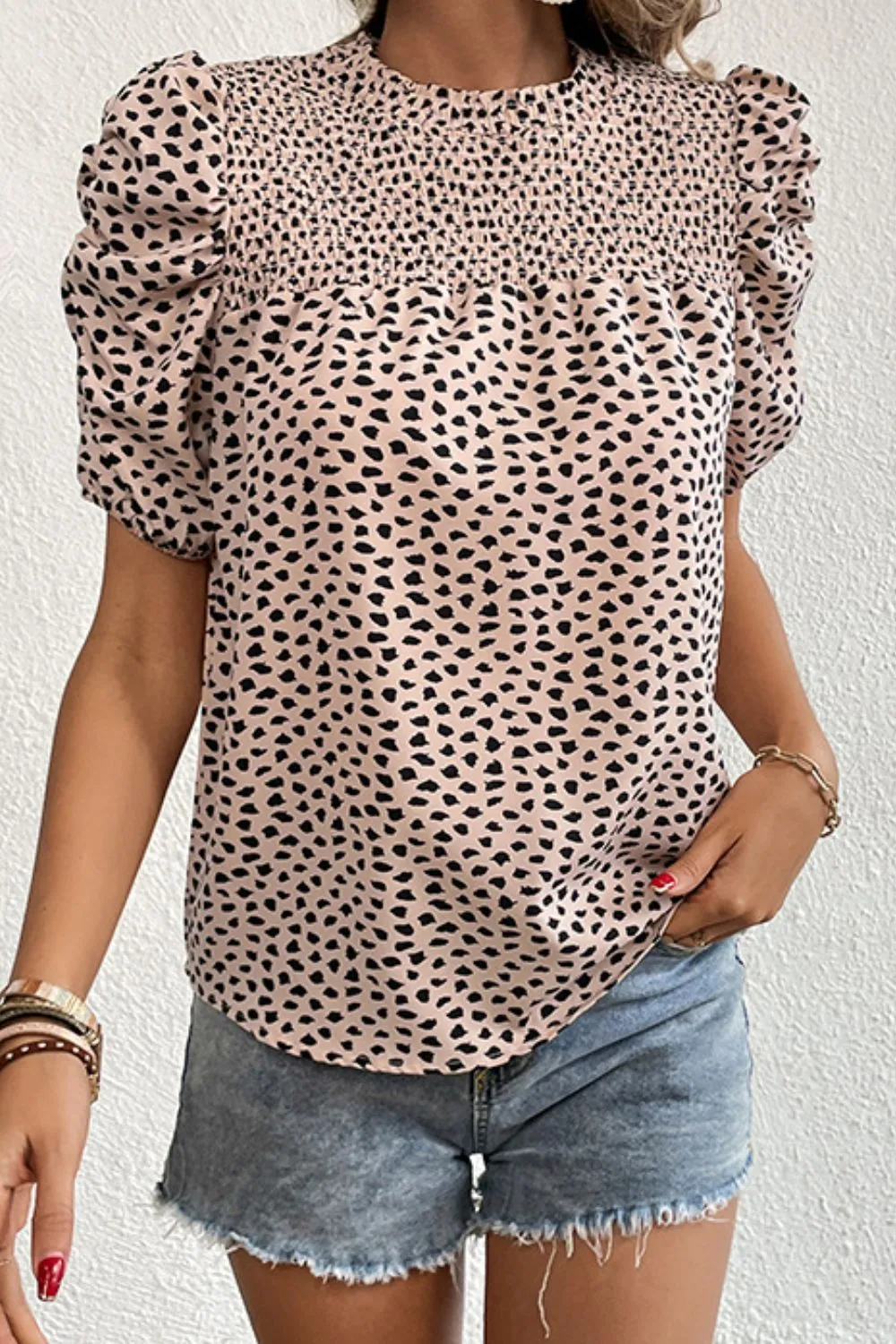 Printed Smocked Puff Sleeve Blouse, image 4