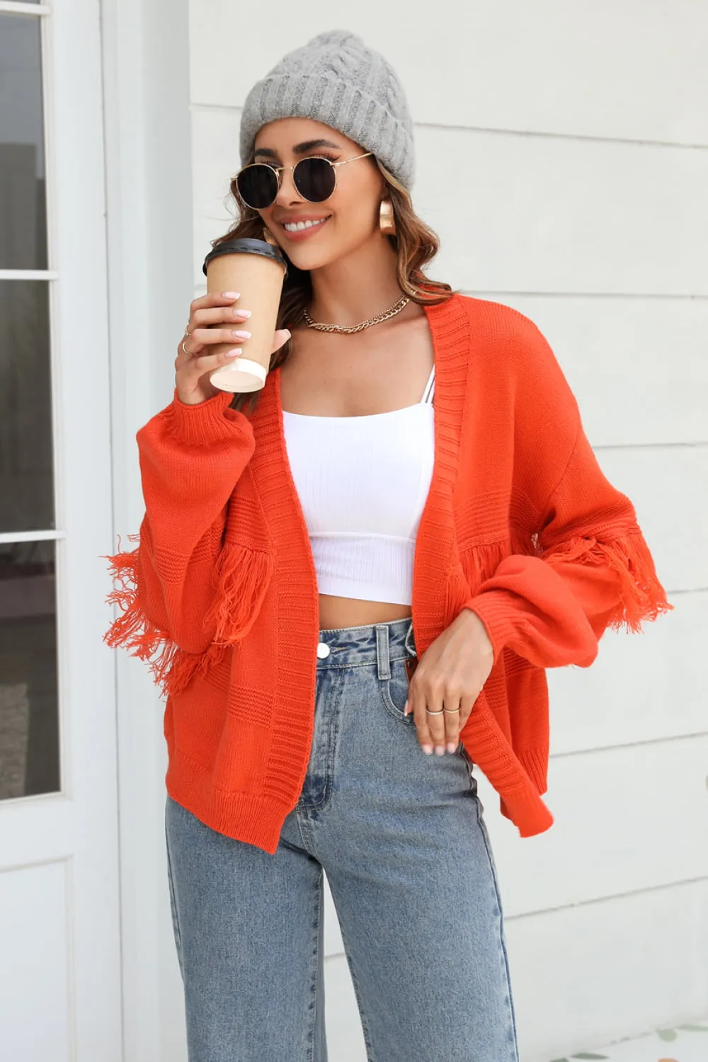 Fringe Trim Open Front Cardigan, image 16