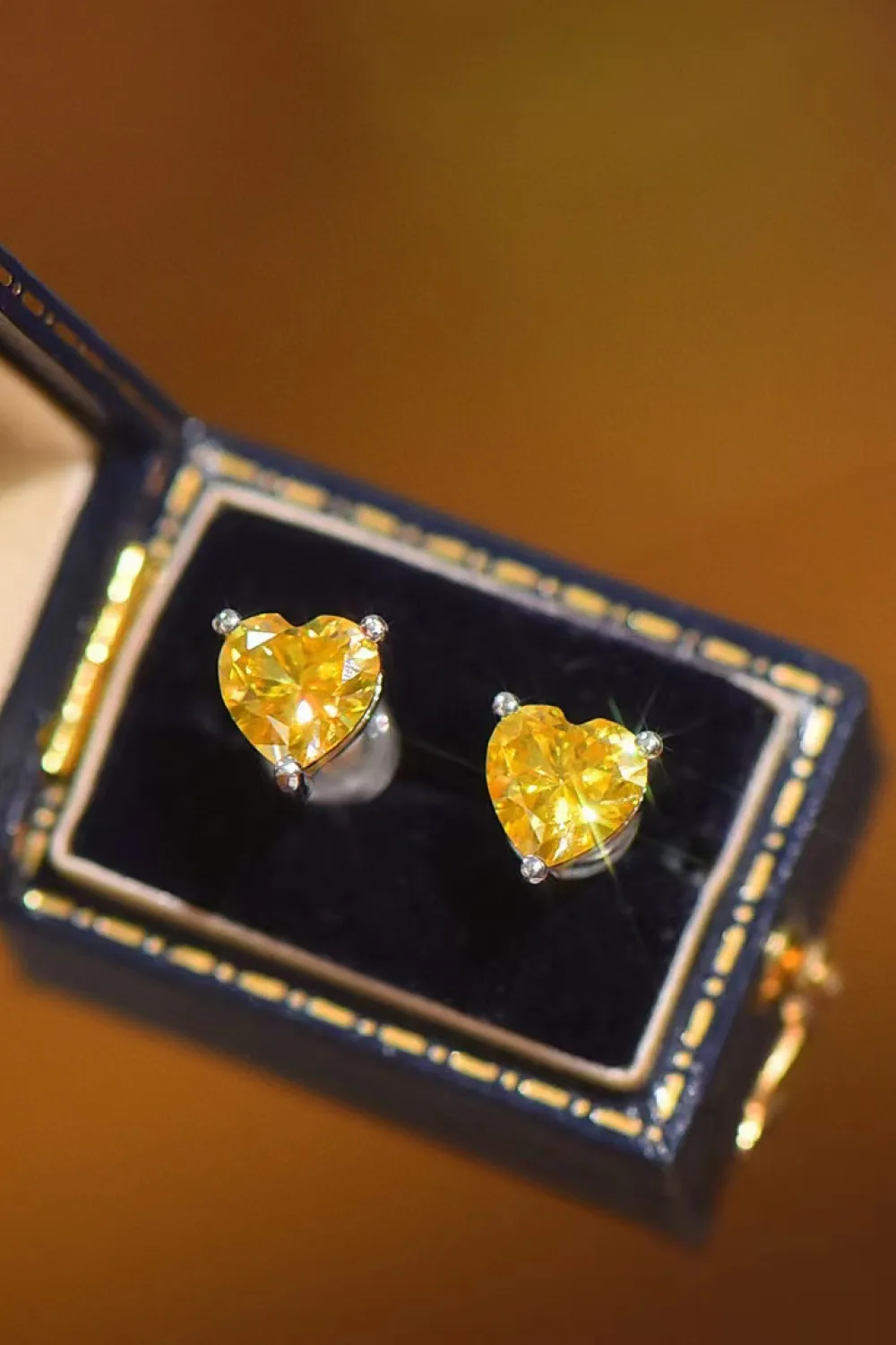2 Carat Yellow Heart Moissanite Platinum-Plated Earrings, image 3