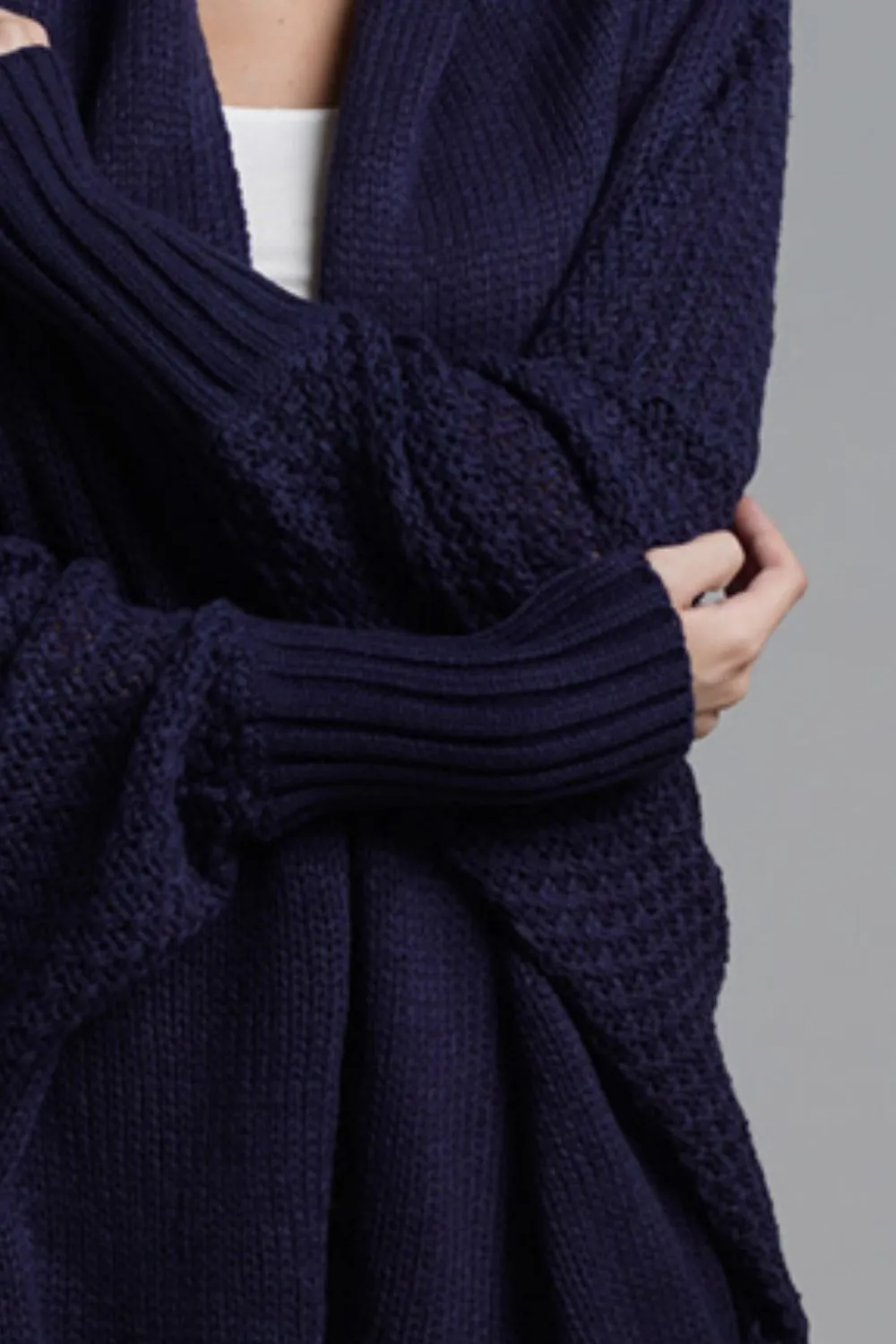 Dolman Sleeve Open Front Ribbed Trim Longline Cardigan, image 10