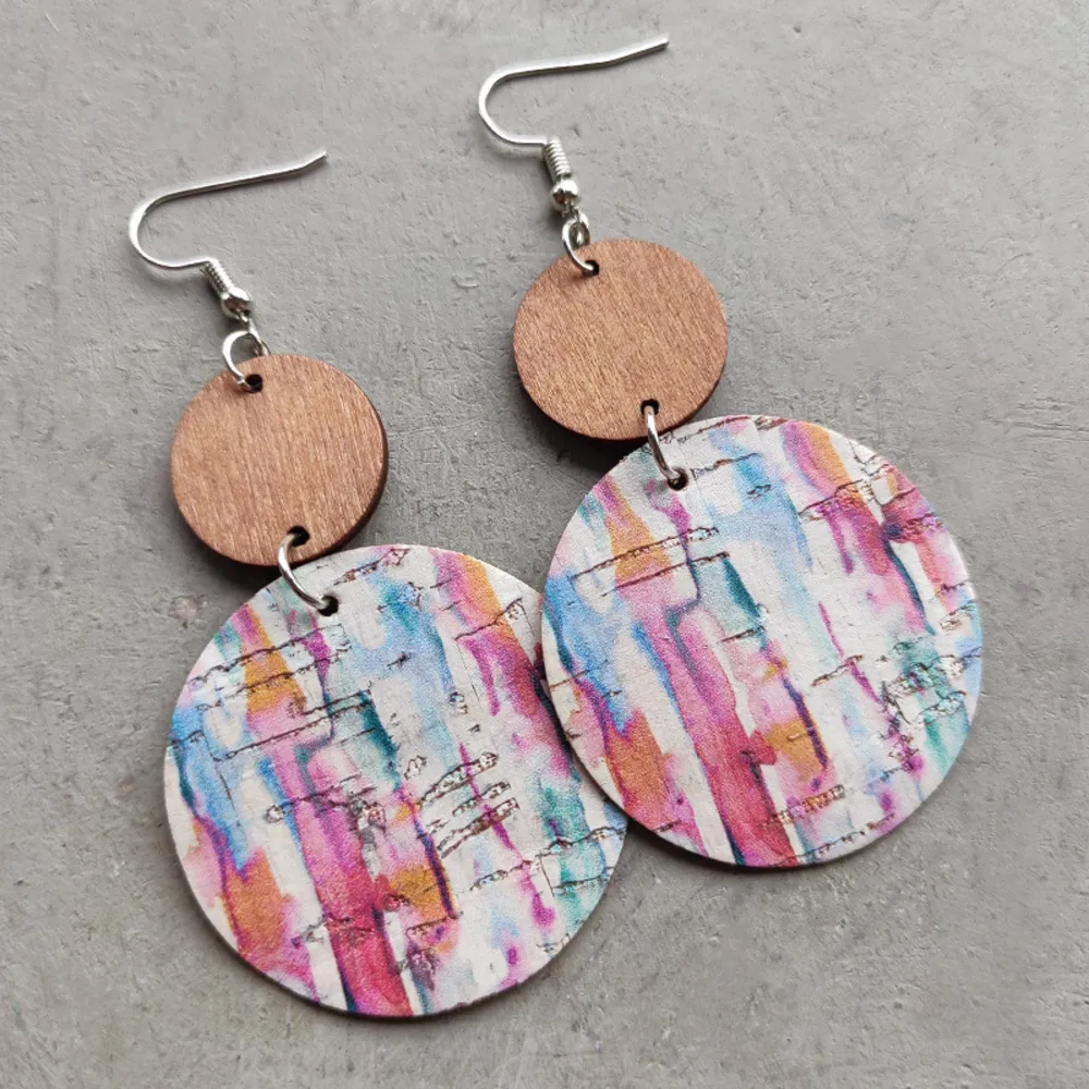 Round Shape Wooden Dangle Earrings, image 5