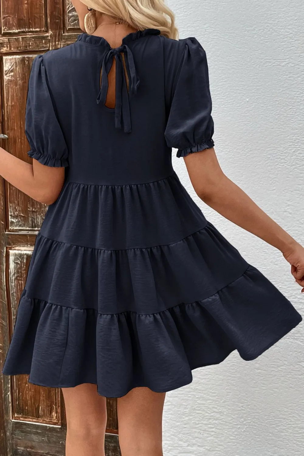 Puff Sleeve Tie Back Tiered Dress, image 11