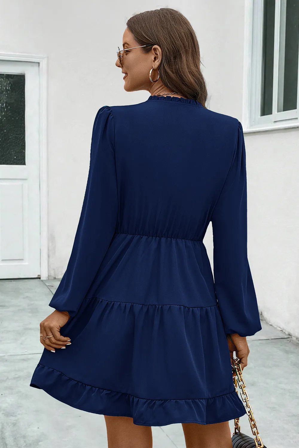 V-Neck Tie Neck Long Sleeve Dress, image 8