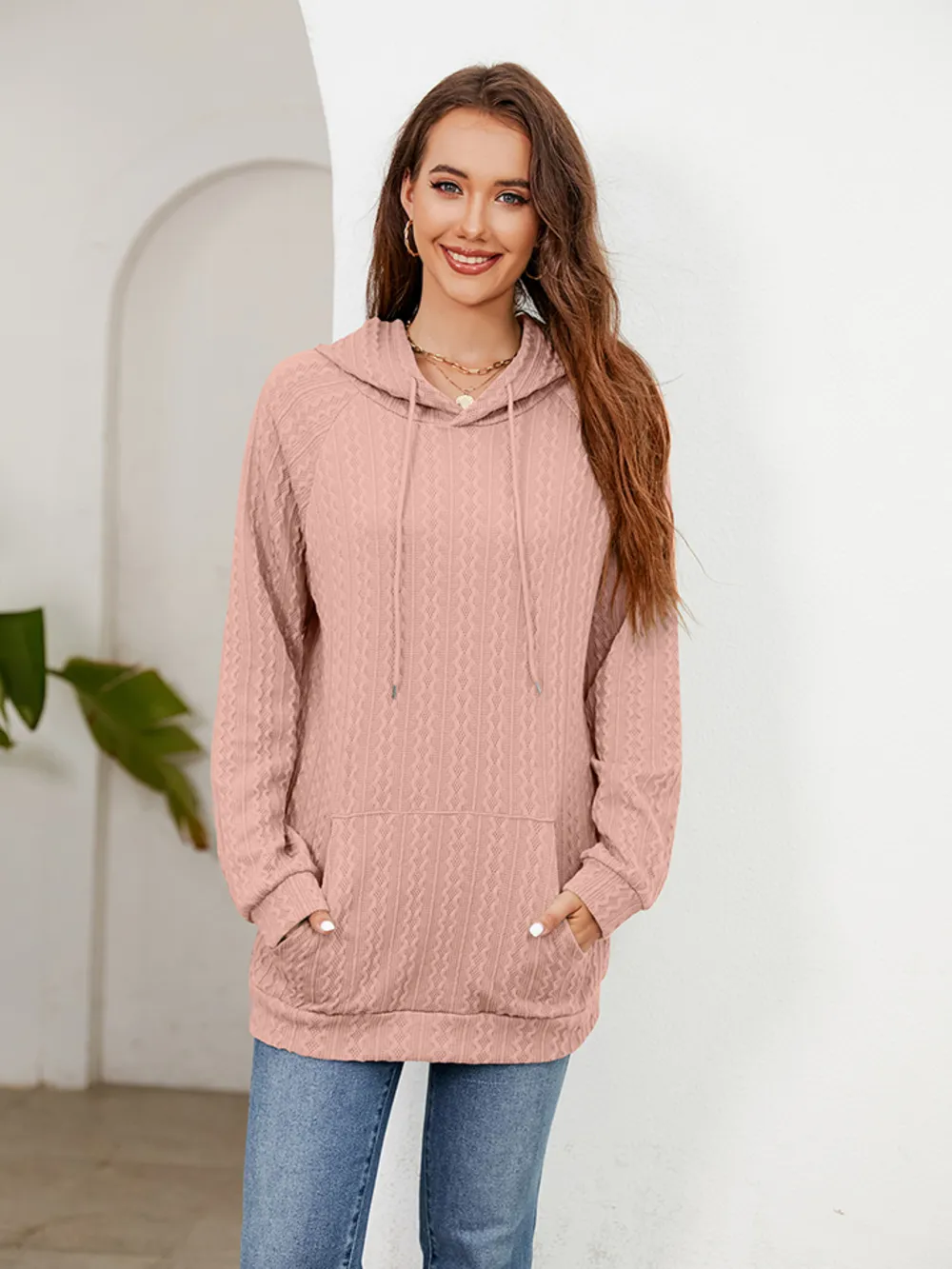 Raglan Sleeve Front Pocket Hoodie, image 2