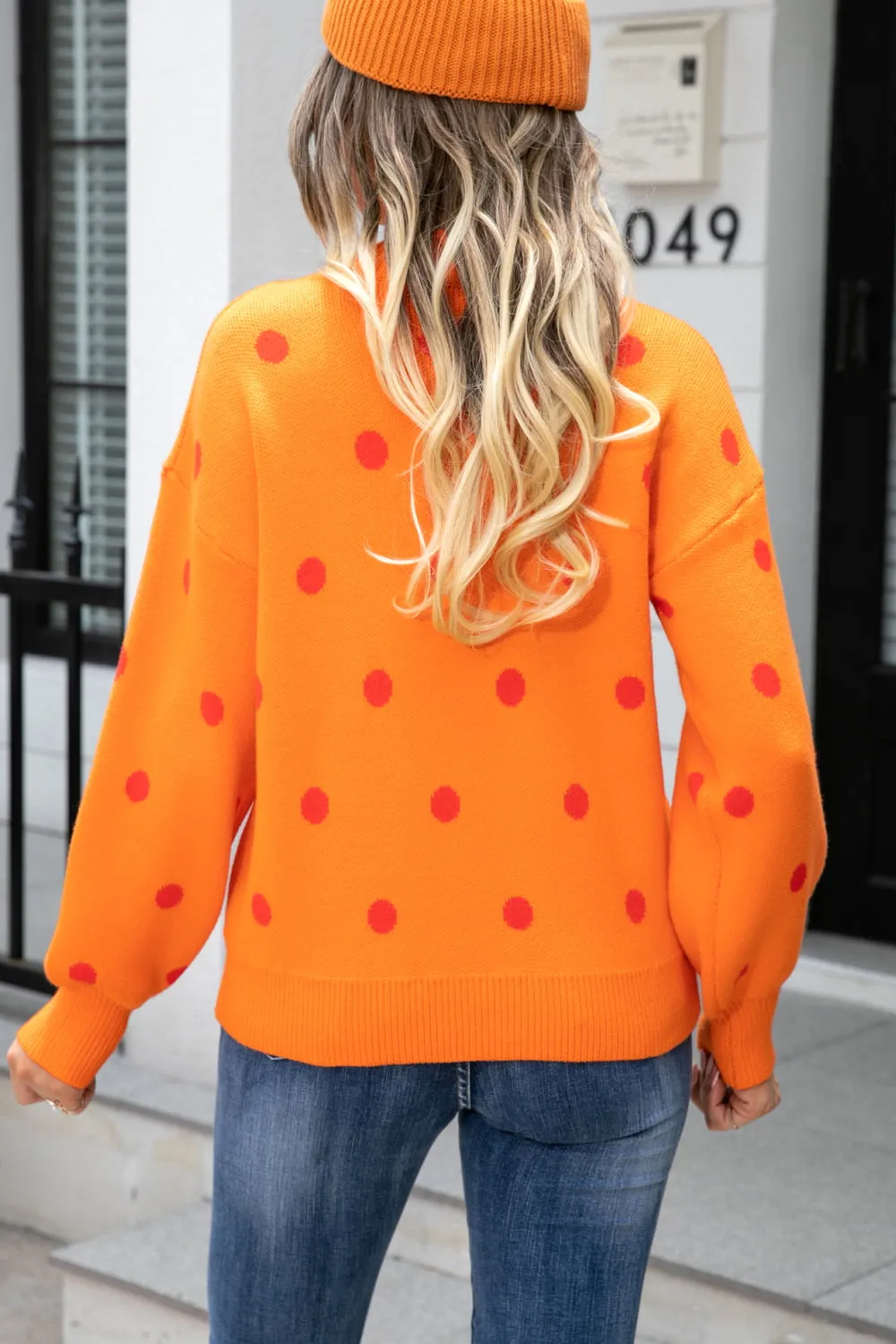 Polka Dot Round Neck Dropped Shoulder Sweater, image 20