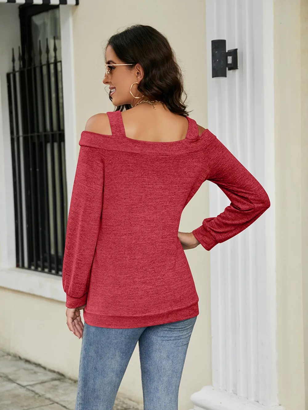Cold Shoulder Cutout Square Neck Blouse, image 9