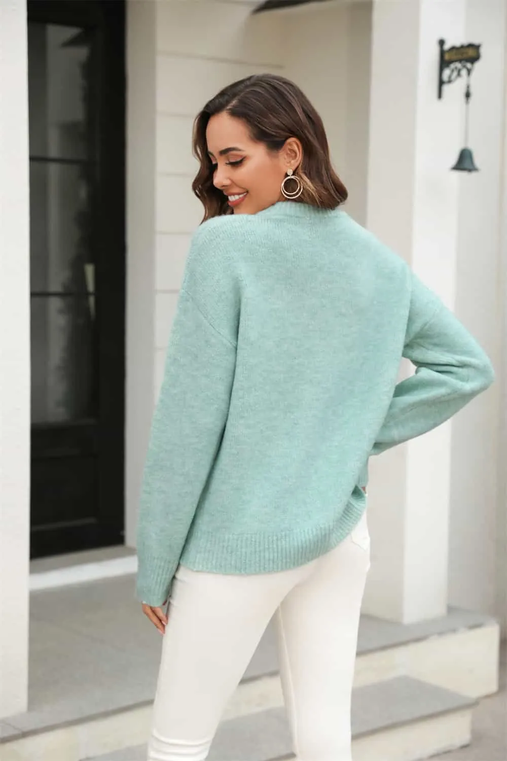 Round Neck Ribbed Long Sleeve Sweater, image 13