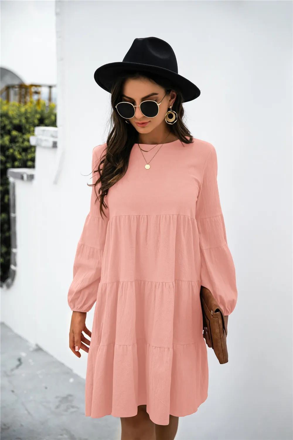 Balloon Sleeve Keyhole Tiered Dress, image 18
