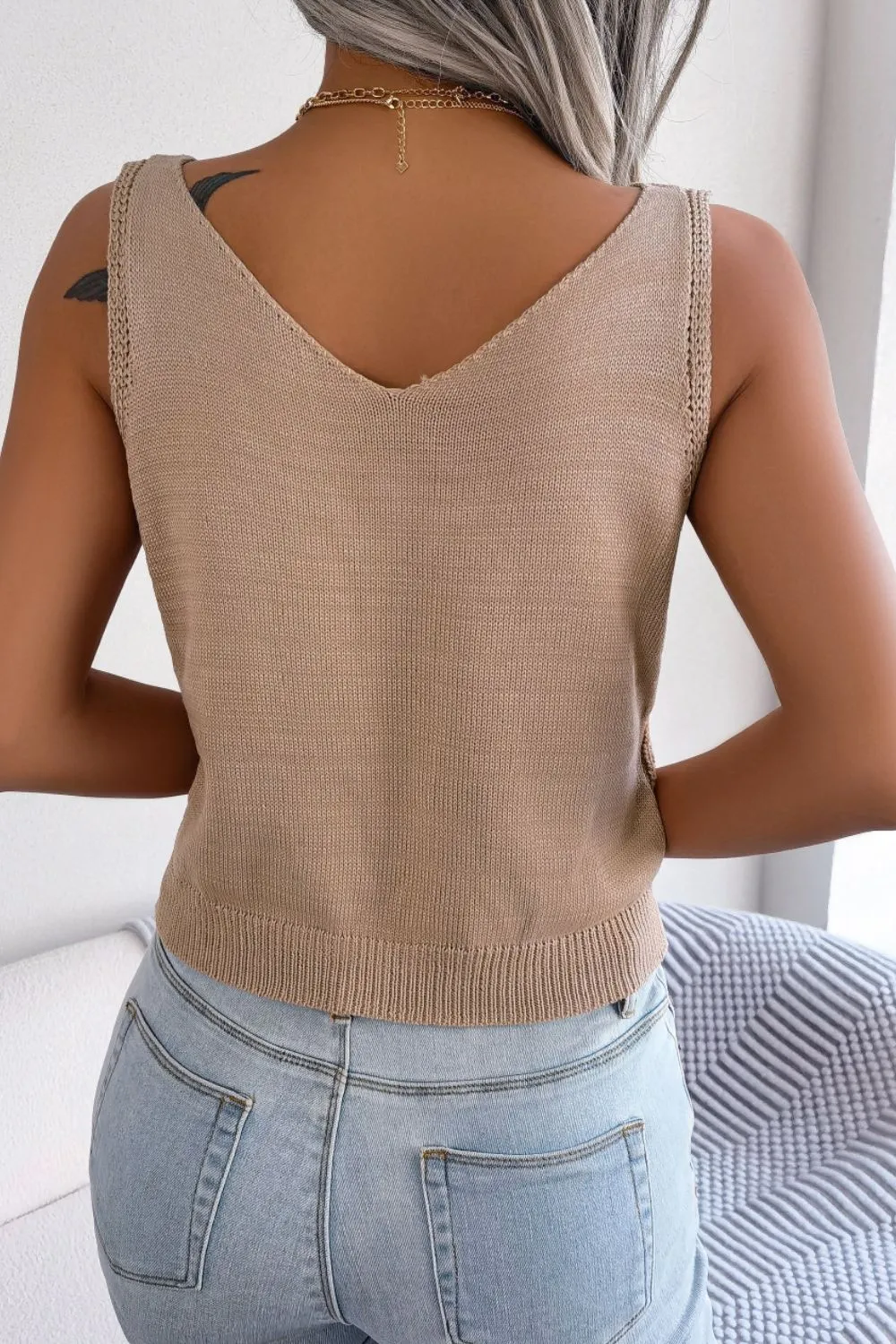 Decorative Button Mixed Knit Tank, image 9