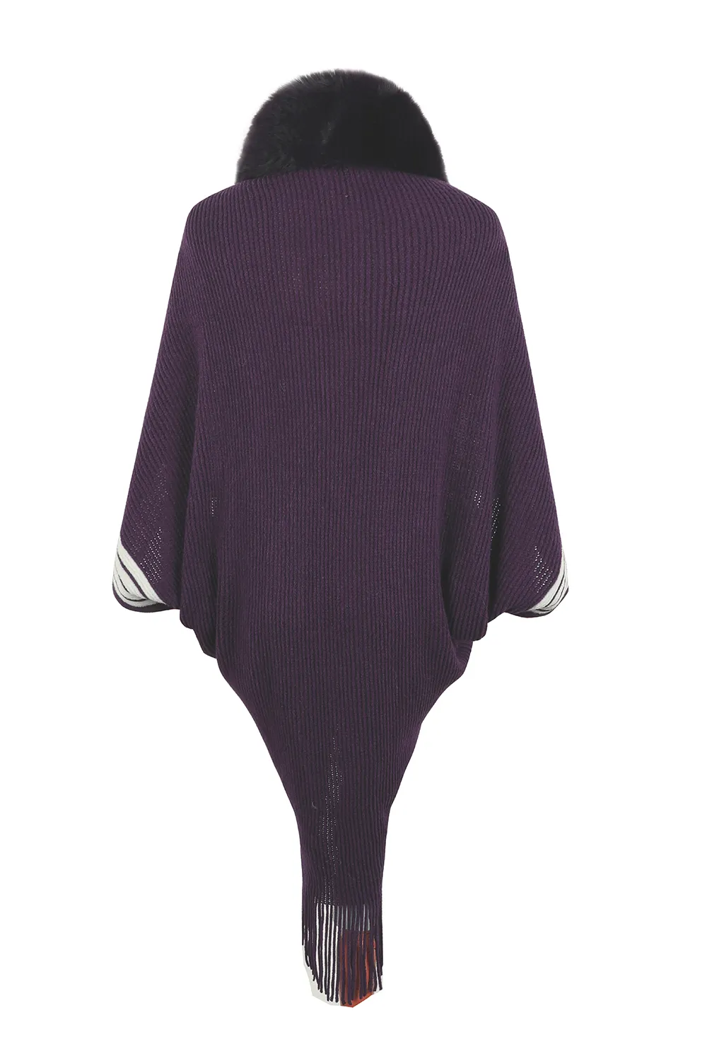 Striped Fringe Detail Long Sleeve Poncho, image 19