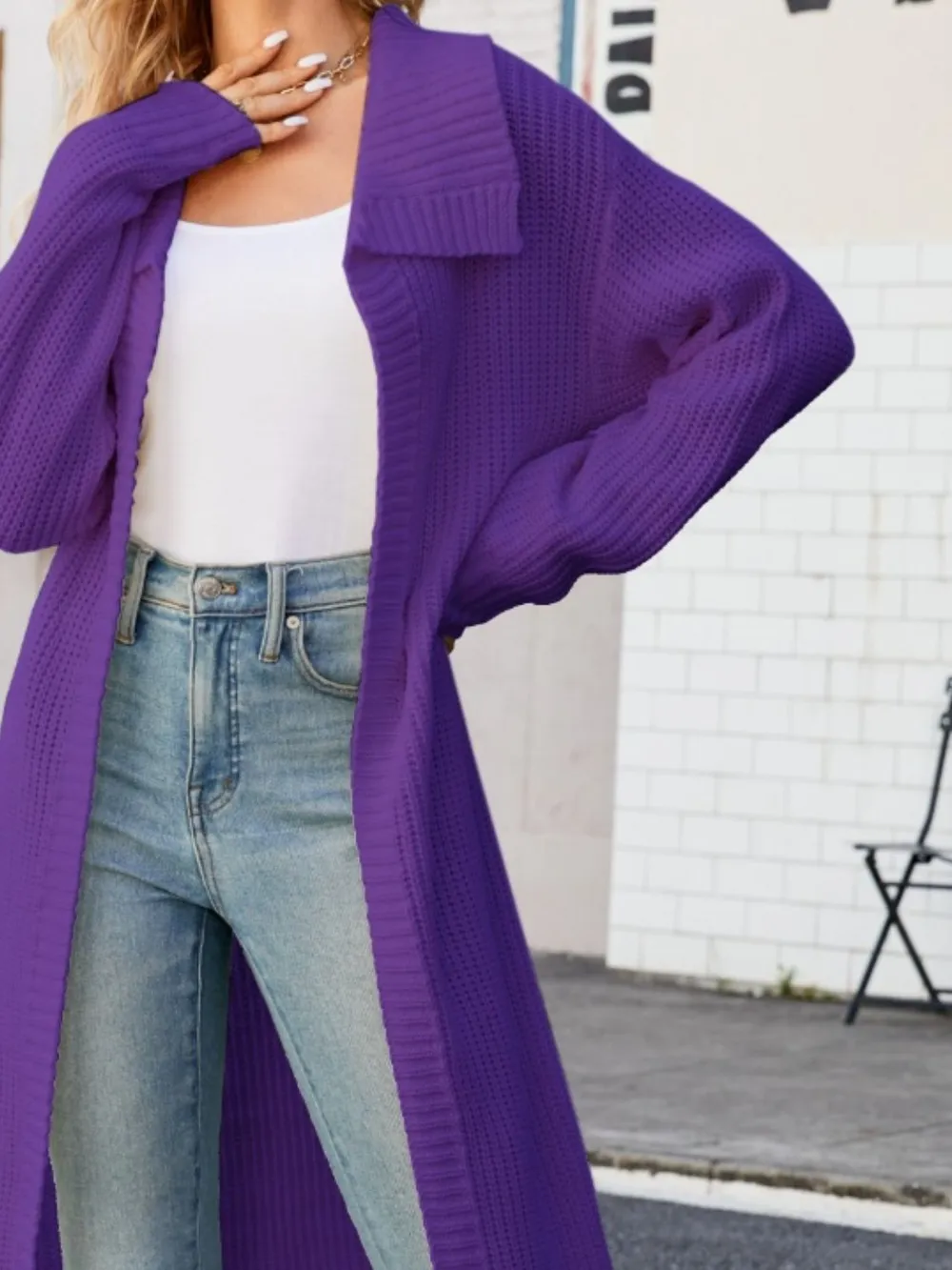 Full Size Collared Open Front Duster Cardigan, image 10