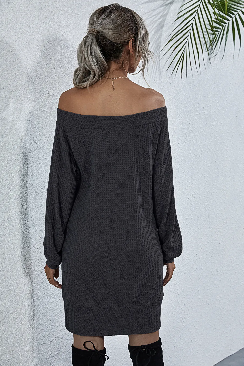 Waffle-Knit Boat Neck Mini Dress, image 11