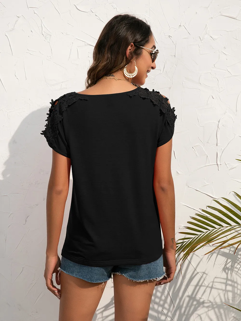 Spliced Lace Cold-Shoulder Blouse, image 12