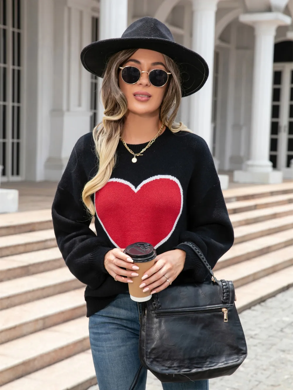 Heart Graphic Round Neck Sweater, image 8