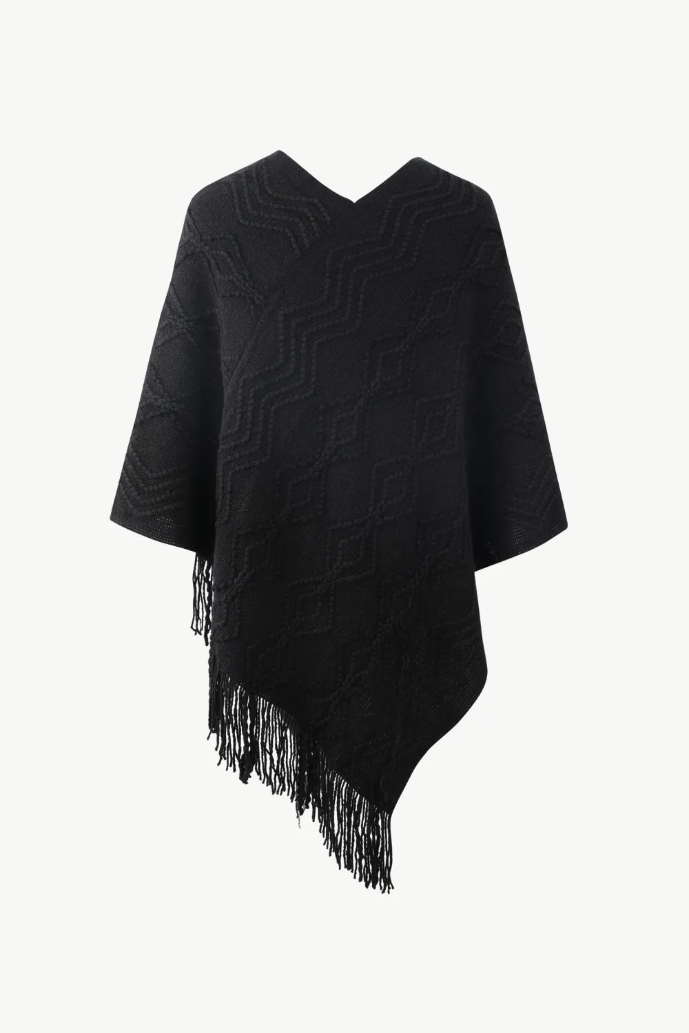 Pearl Trim V-Neck Fringe Hem Poncho, image 8