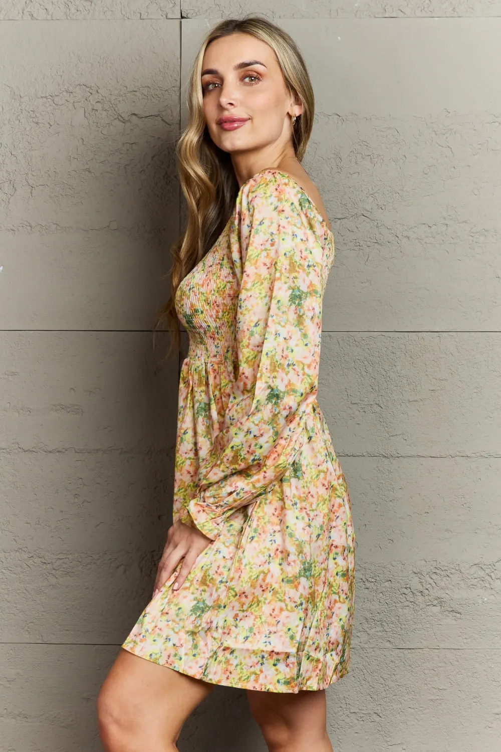 Floral Smocked Square Neck Dress, image 6