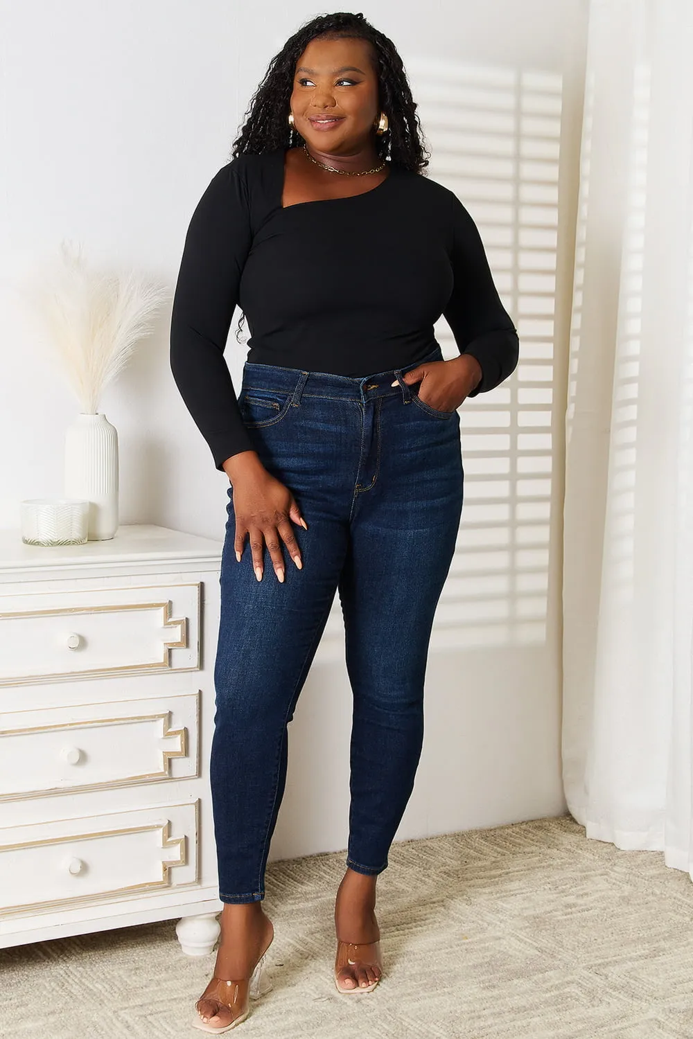 Asymmetrical Neck Long Sleeve Top, image 5