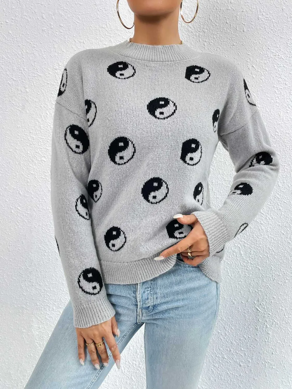 Patterned Drop Shoulder Sweater, image 6