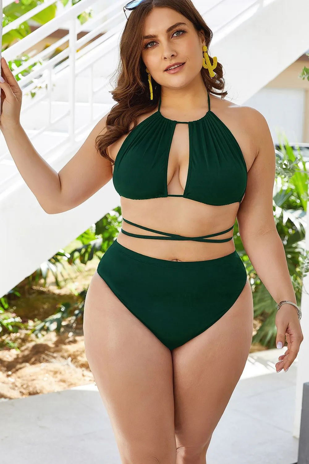 Plus Size Cutout Tied Backless Bikini Set, image 9