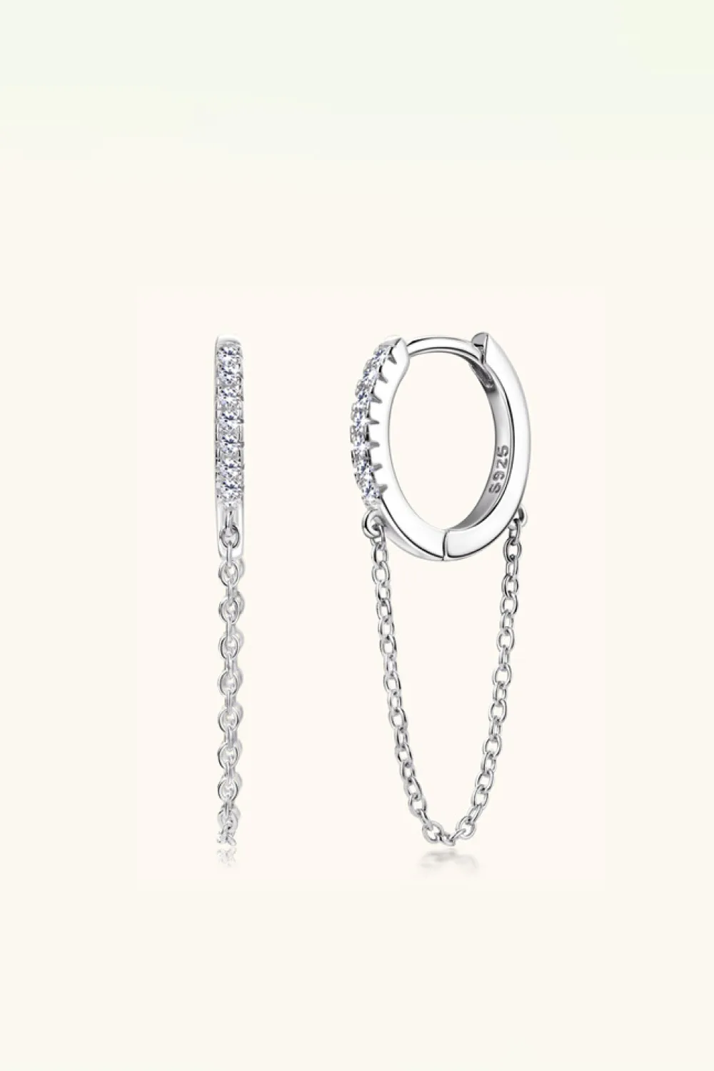 Moissanite 925 Sterling Silver Huggie Earrings with Chain, image 5