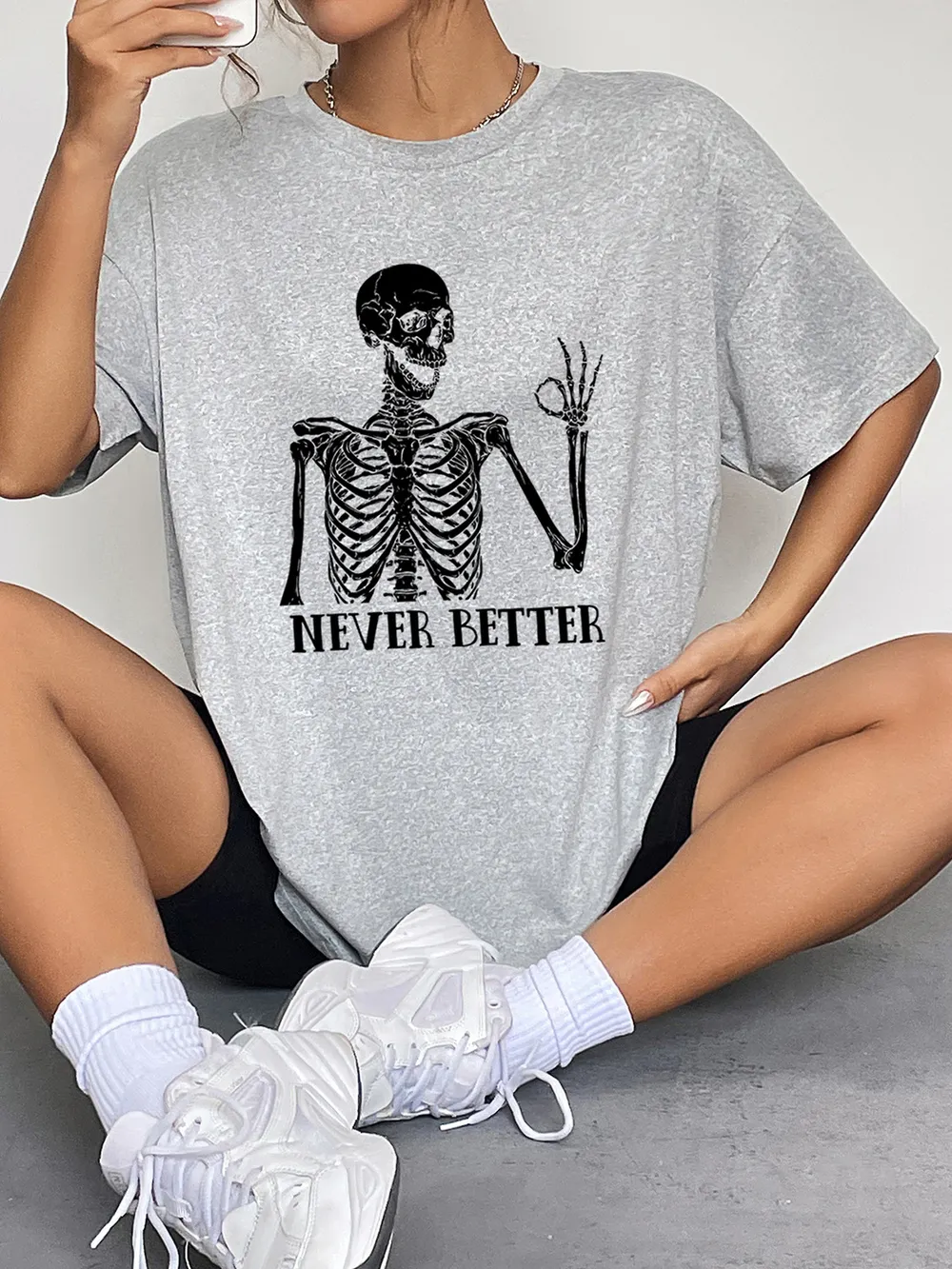 Round Neck Short Sleeve Never Better Graphic T-Shirt, image 7