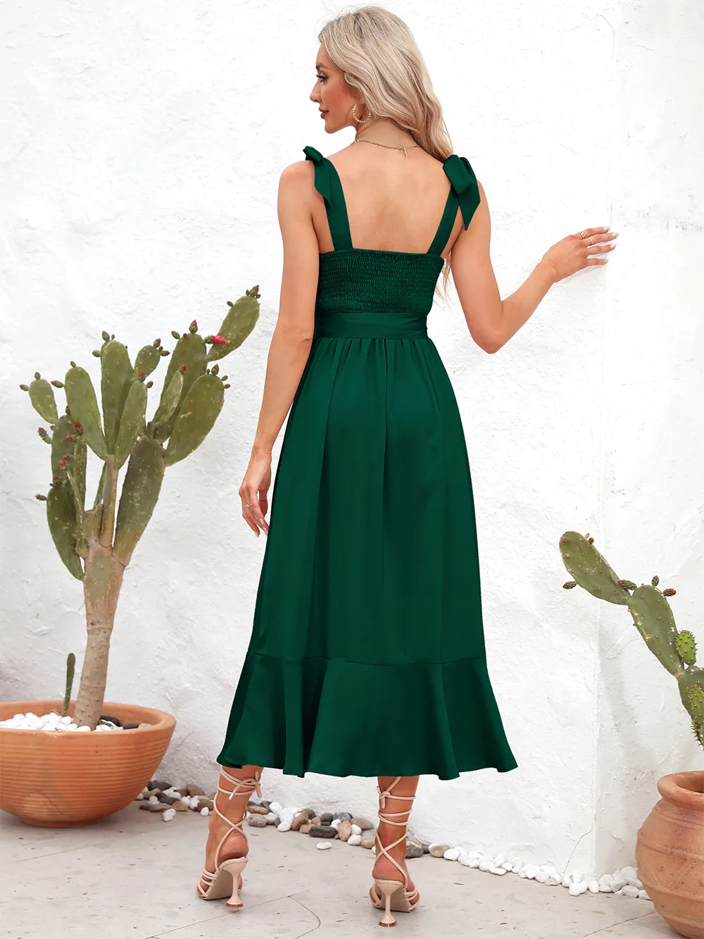 Square Neck Tie Strap Midi Dress, image 11