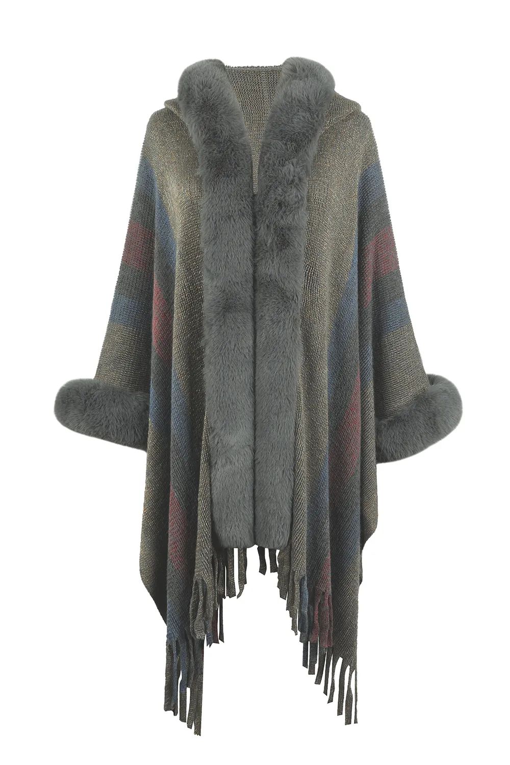 Color Block Fringe Detail Poncho, image 9