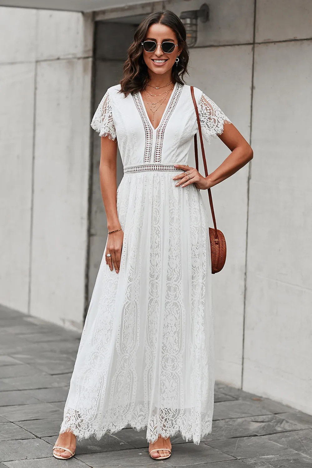 Scalloped Trim Lace Plunge Dress, image 23