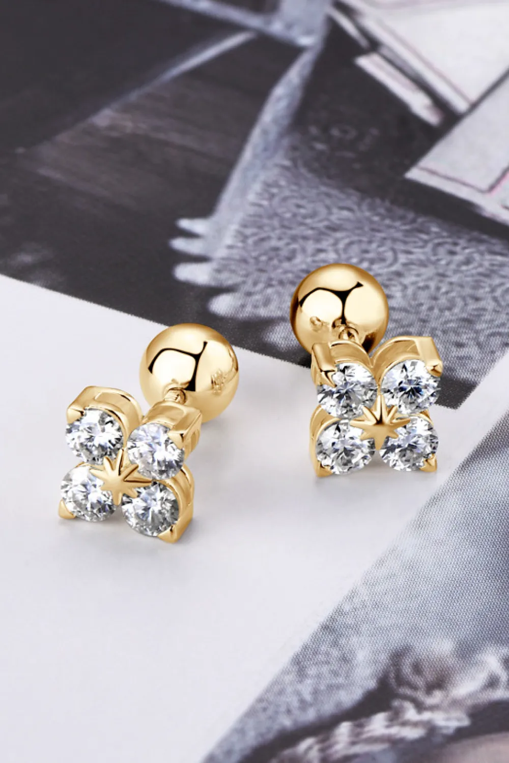 Moissanite 925 Sterling Silver Four-Leaf Clover Shape Earrings, image 8