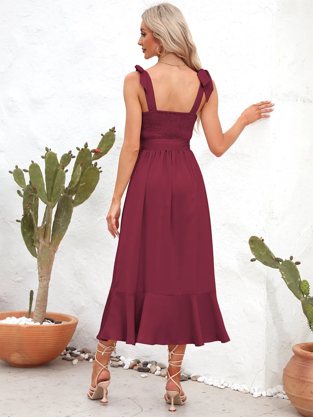 Square Neck Tie Strap Midi Dress, image 12