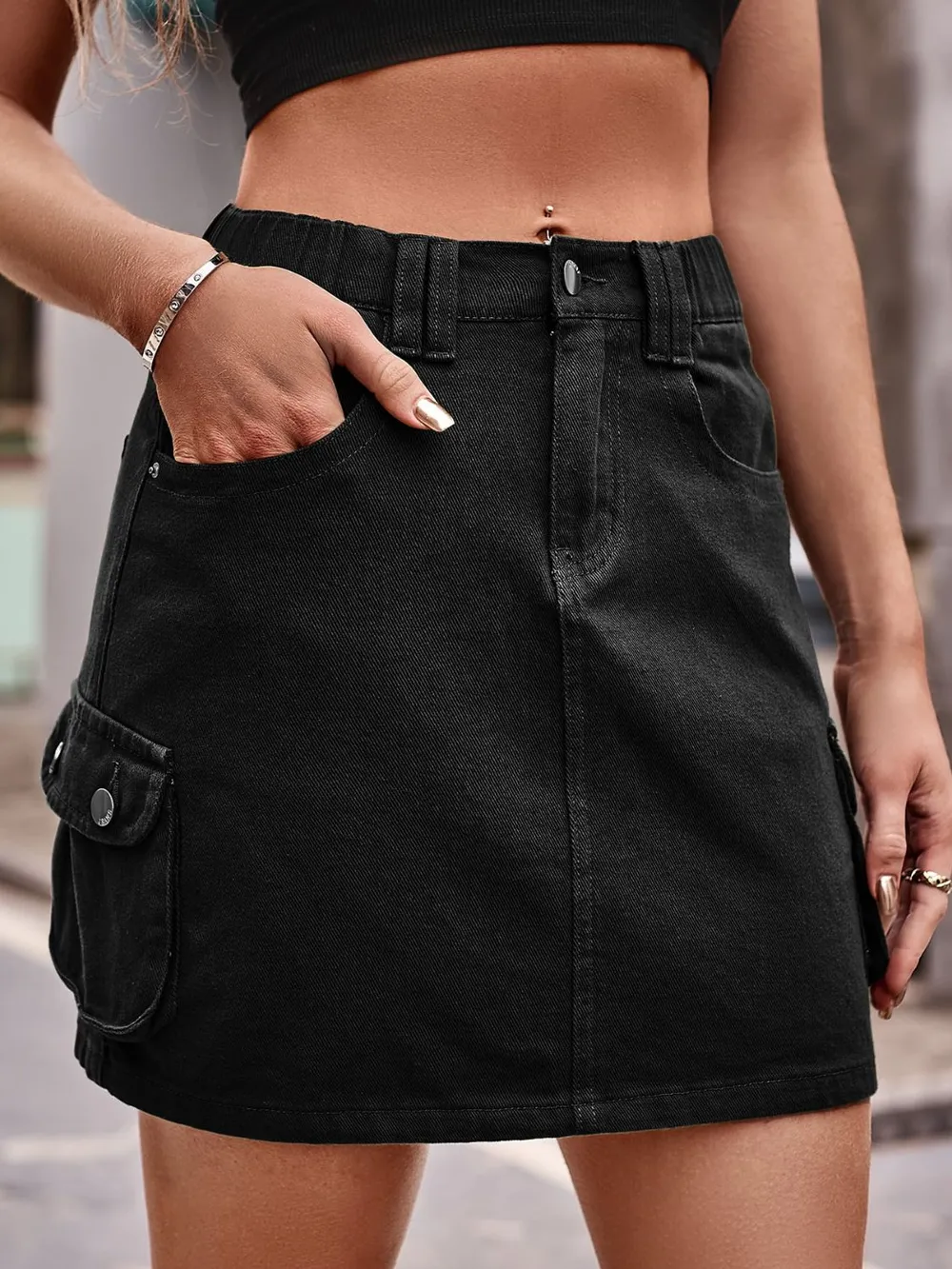 Denim Mini Skirt with Pockets, image 7