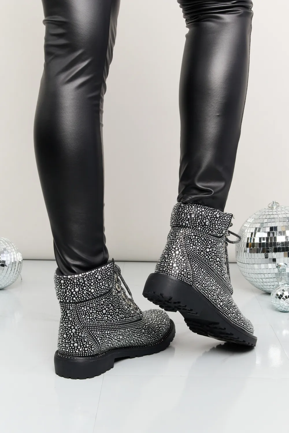 Rhinestone Lace-Up Combat Boots, image 7