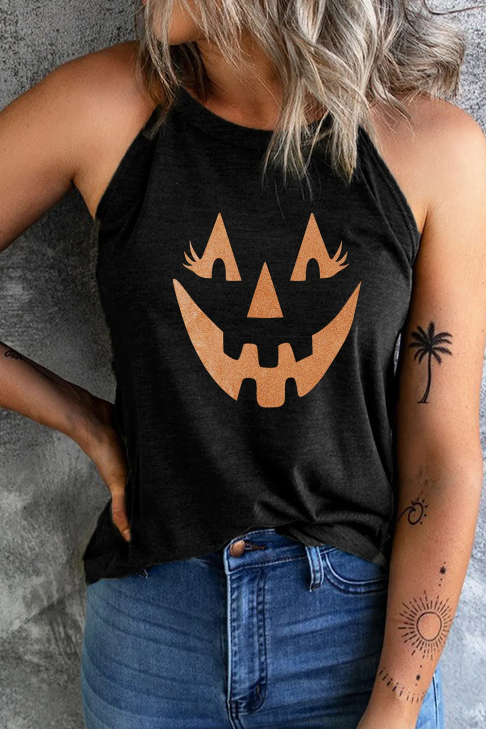 Round Neck Jack-O'-Lantern Graphic Tank Top, image 3