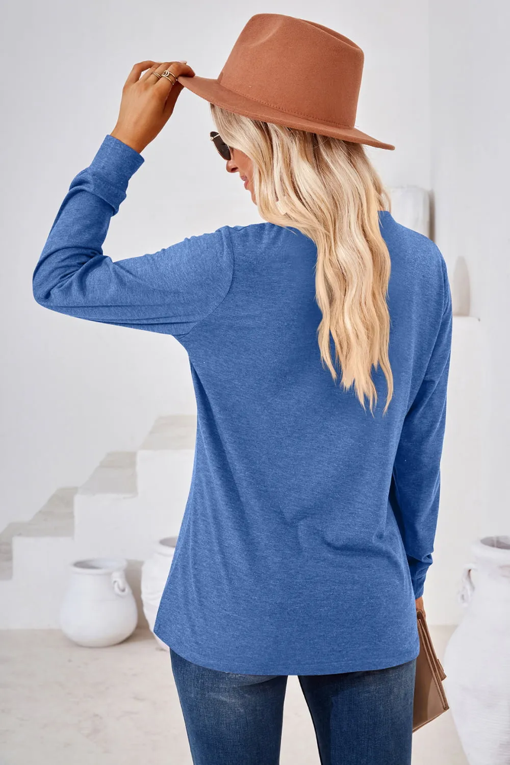 V-Neck Buttoned Long Sleeve Blouse, image 14