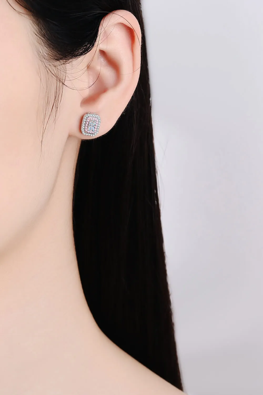 1 Carat Moissanite and Zircon Contrast Geometric Stud Earrings, image 2