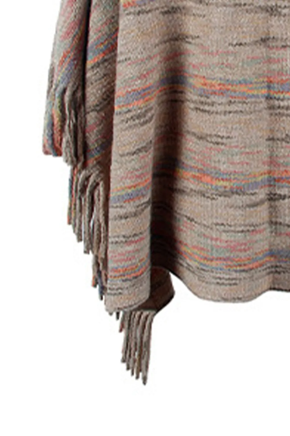 Round Neck Fringe Detail Sleeve Poncho, image 7