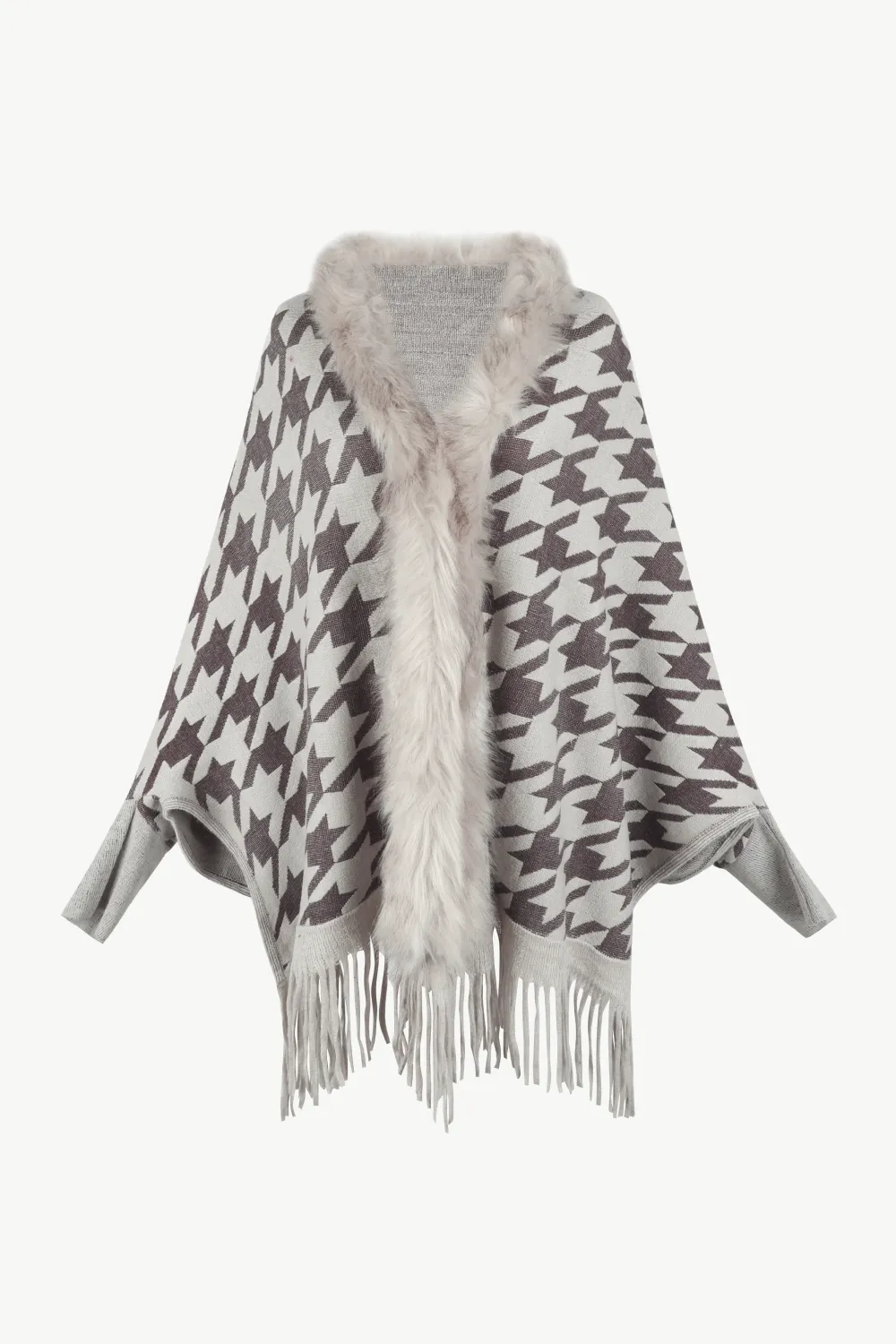 Houndstooth Fringe Hem Poncho, image 5